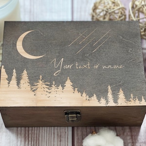 Crescent Moon, Falling Stars, Personalized Wooden Box, Gift For Friend, Gift For Family, Birthday Box, Custom Box, Keepsake Box, Memory Box image 2