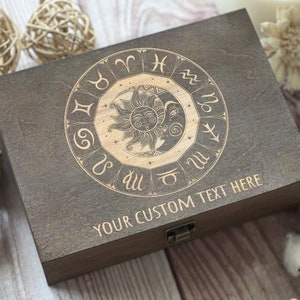 Personalized Zodiac Astrology Keepsake Box, Engraved Memory Gift