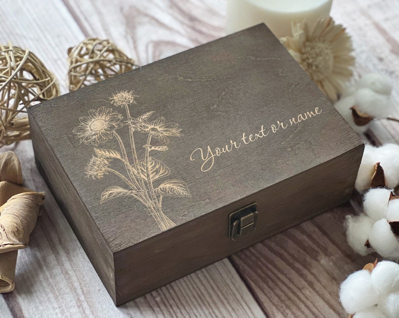 Beauty Sunflowers Personalized Wooden Box, Keepsake Box, Custom Box, Gift For Mother, Memory Boxes, Gift For Women, Floral Box image 4