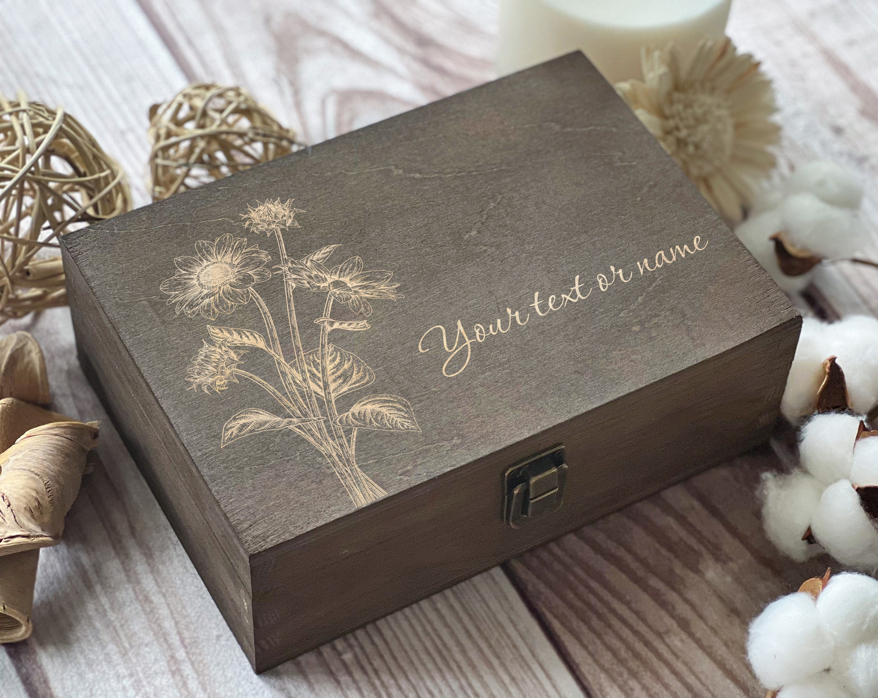 Personalized Sunflower Wooden Keepsake Box: Engraved Floral Memory Box ...