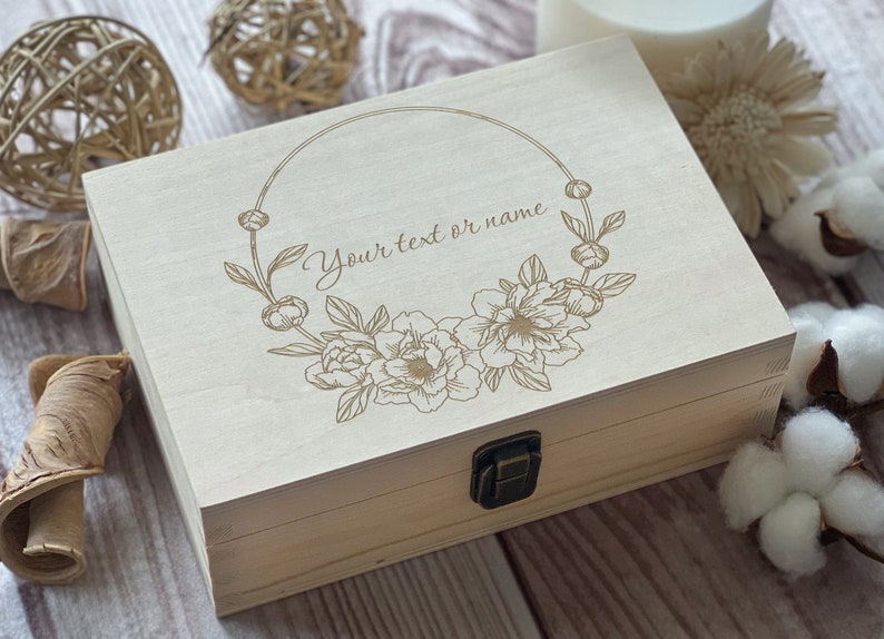 Peony Flower, Personalized Wooden Box, Flower Gift Box, Memory Box, Love Box, Gift For Mother, Custom Box, Keepsake Box, Boxes Wholesale image 4