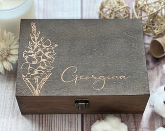 August Gladiolus Zodiac Wooden Box: Personalized Keepsake with Custom Engraving | Embrace the Beauty of Your Birth Month