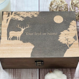 Deer In Forest, Personalized Wooden Box, Gift For Friend, Birthday Box, Boxes Wholesale, Custom Box, Photo Box, Keepsake Box, Memory Box