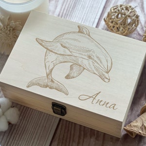 Dolphins, Keepsake Box, Personalized Box, Wooden Memory Box, Birthday Gift, Gift For Kids, Baby Box, Customizable, Children&#39;s Keepsake,