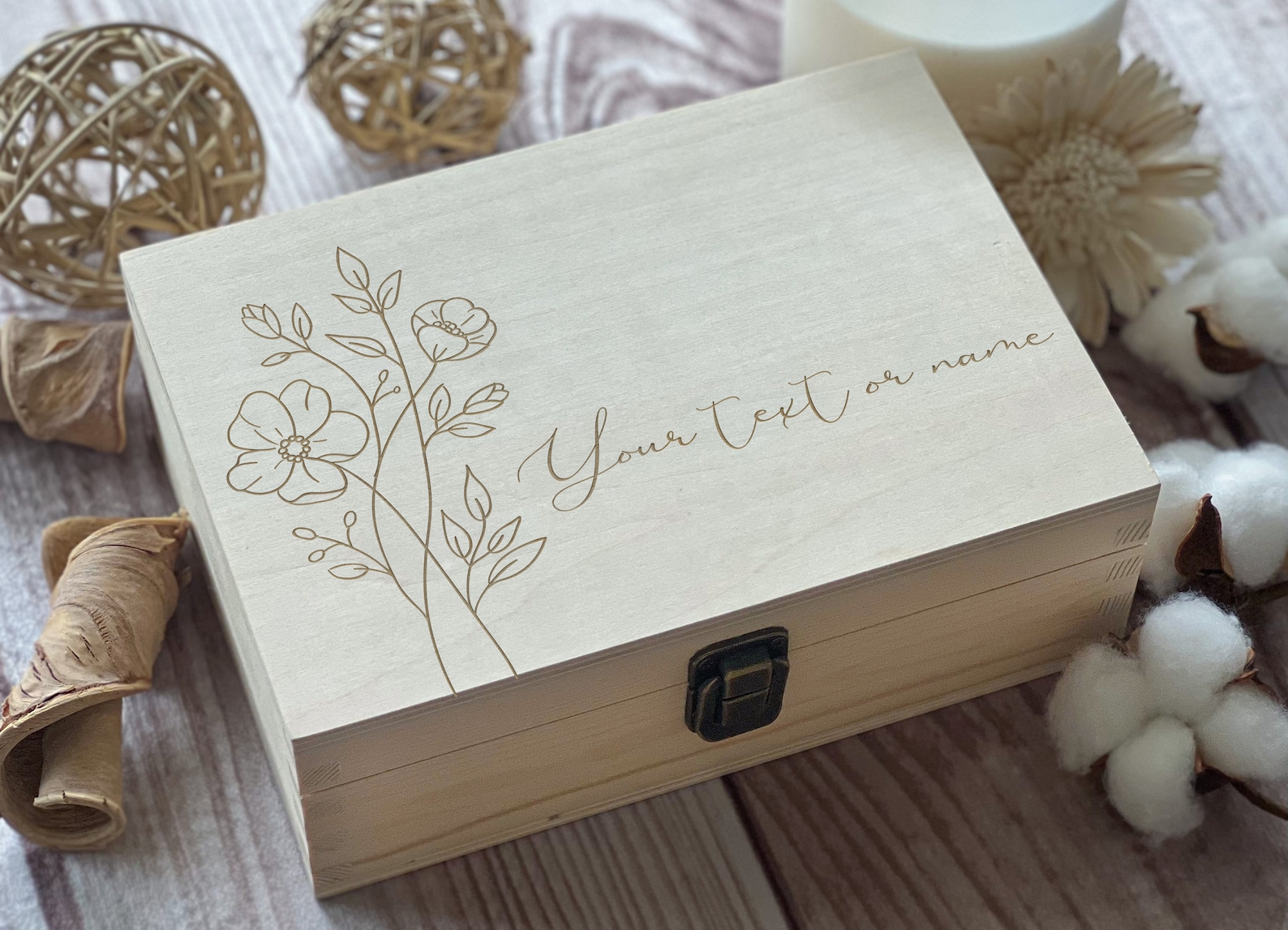 Personalized Floral Wooden Keepsake Box: Engraved Memory Box - Etsy