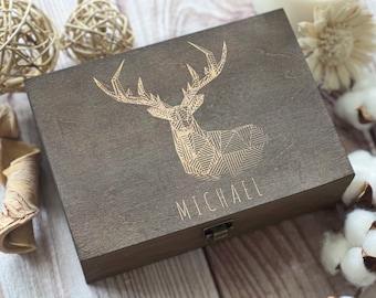 Geometric Deer, Personalized Wooden Box, Gift For Husband, Gift For Friend, Men Box, Boxes Wholesale, Custom Box, Keepsake Box, Memory Box