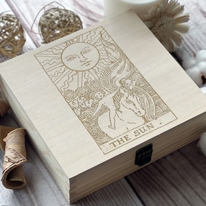 The Sun Tarot Card, Tarot Cards Box, Stash Box, Fortunetelling, Magic Box, Mystery Box, Boîte en bois personnalisée, Vente en gros de boîtes, Boîte personnalisée