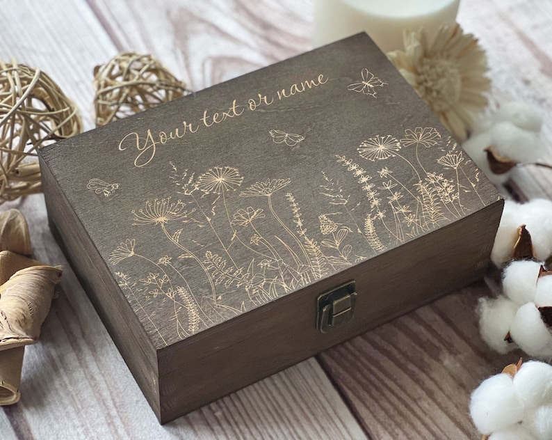 Flowers And Butterflies, Personalized Wooden Box, Love, Gift For Women, Friend Gift, Boxes Wholesale, Custom Box, Keepsake Box, Memory Box image 4