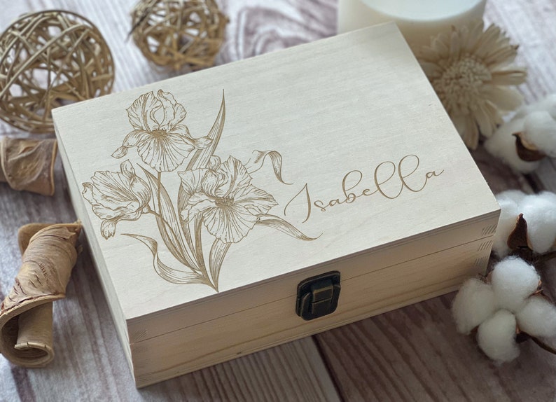 Personalized Wooden Box with Engraving Bridesmaid Gifts, Birthday Gifts for Her, Jewelry Organizer image 1