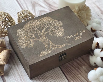 Personalized Tree Wooden Keepsake Box: Laser Engraved Memory Box