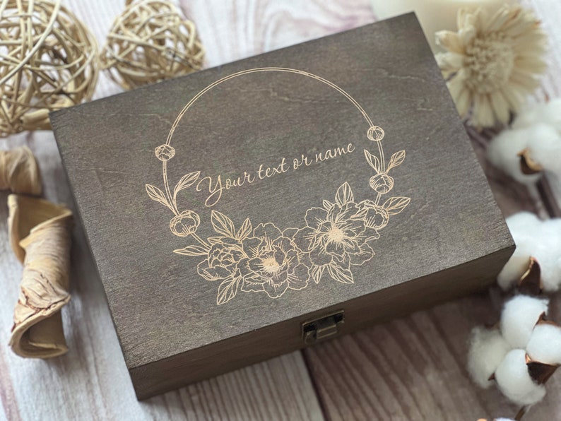 Peony Flower, Personalized Wooden Box, Flower Gift Box, Memory Box, Love Box, Gift For Mother, Custom Box, Keepsake Box, Boxes Wholesale image 5