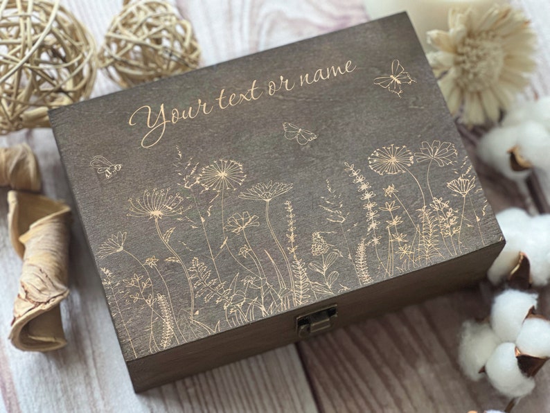 Flowers And Butterflies, Personalized Wooden Box, Love, Gift For Women, Friend Gift, Boxes Wholesale, Custom Box, Keepsake Box, Memory Box image 1