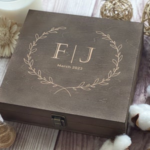 Engraved Wooden Box Custom Flowers, Names, and Dates - Thoughtful Wedding or Anniversary Gift - Personalized Keepsake for Precious Memories