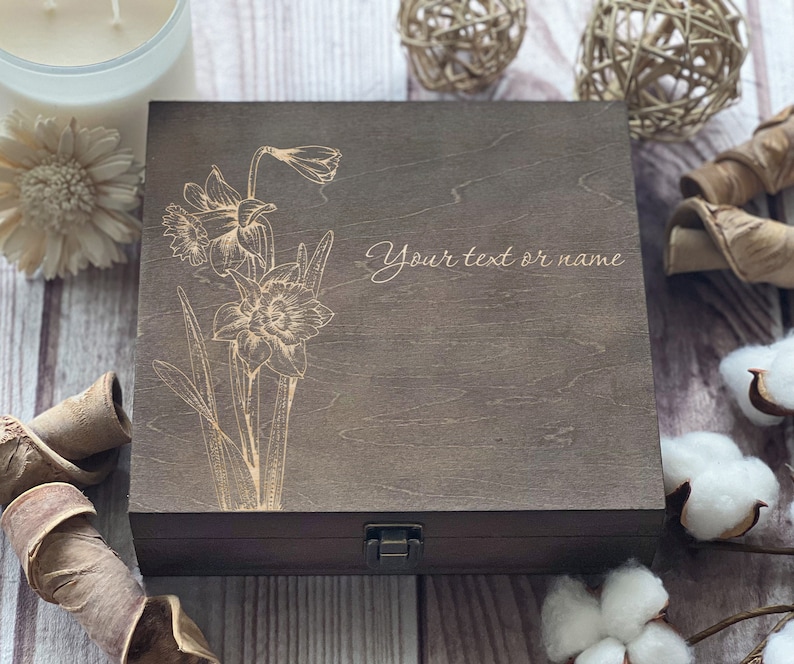 Daffodils, Personalized Wooden Box, Women Box, Happy Birthday Gift, Gift For Best Friend, Keepsake Box, Memory Box, Boxes Wholesale, Flowers image 6