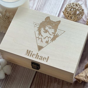 Personalized Wolf Engraved Wooden Keepsake Box