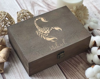 Scorpion, Personalized Wooden Box, Gift For Boyfriend, Gift For Friend, Zodiac Gift, Boxes Wholesale, Custom Box, Keepsake Box, Memory Box