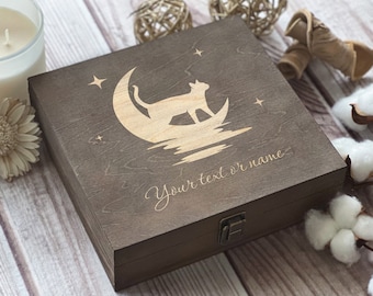Cat And Moon, Personalized Wooden Box, Gift For Roommate, Gift For Best Friend, Boxes Wholesale, Custom Box, Keepsake Box, Memory Box