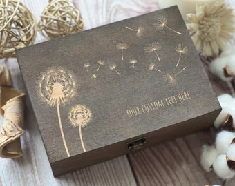 Dandelions, Personalized Wooden Box, Flowers, Gift For Her, Best Friend Gift, Spring, Boxes Wholesale, Custom Box, Keepsake Box, Memory Box