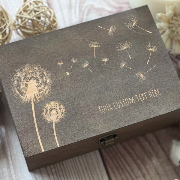 Dandelions, Personalized Wooden Box, Flowers, Gift For Her, Best Friend Gift, Spring, Boxes Wholesale, Custom Box, Keepsake Box, Memory Box