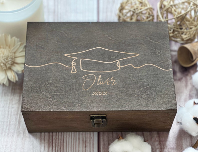 Graduation Cap, Custom Box, Gift For Student, Keepsake Box, Memory Box, Personalized Wooden Box, Gift For Graduate, Boxes Wholesale image 1