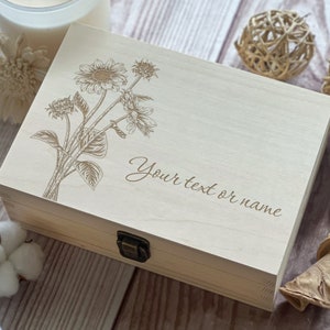 Beauty Sunflowers Personalized Wooden Box, Keepsake Box, Custom Box, Gift For Mother, Memory Boxes, Gift For Women, Floral Box image 3