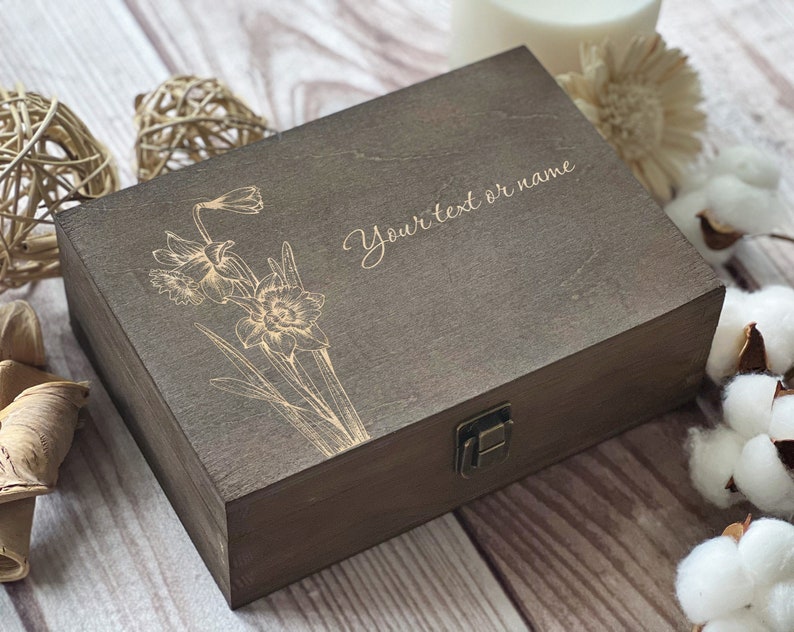 Daffodils, Personalized Wooden Box, Women Box, Happy Birthday Gift, Gift For Best Friend, Keepsake Box, Memory Box, Boxes Wholesale, Flowers image 5