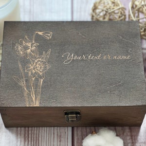 Daffodils, Personalized Wooden Box, Women Box, Happy Birthday Gift, Gift For Best Friend, Keepsake Box, Memory Box, Boxes Wholesale, Flowers image 4