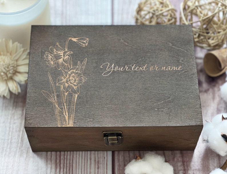 Daffodils, Personalized Wooden Box, Women Box, Happy Birthday Gift, Gift For Best Friend, Keepsake Box, Memory Box, Boxes Wholesale, Flowers image 4