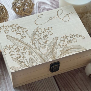 Personalized Wooden Box with Engraving Lily of the Valley Design, May Zodiac Gift Custom Keepsake Box image 5