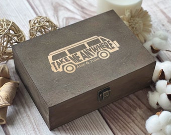 Personalized Wooden Memory Box: Engraved Keepsake, Travel Theme
