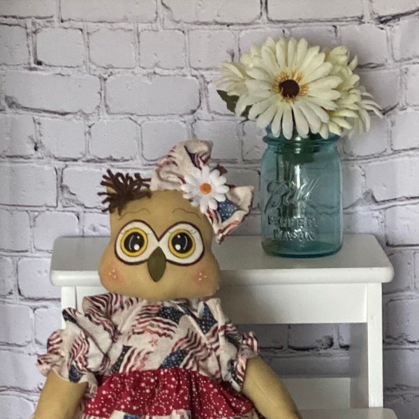 Handmade Owl Doll Whimsical Primitive Country Farmhouse Rustic Home Decor