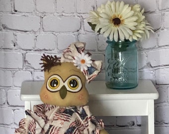 Handmade Owl Doll Whimsical Primitive Country Farmhouse Rustic Home Decor