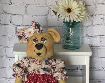 Handmade Bear Doll Primitive Country Farmhouse Rustic Fabric Home Decor