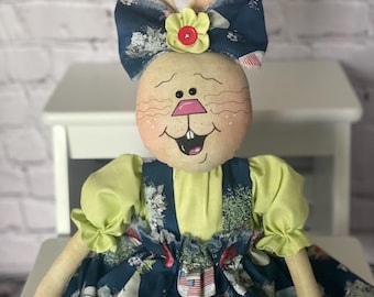 Handmade Bunny Doll Rabbit Whimsical Primitive Folk Home Decor one-of-a-kind