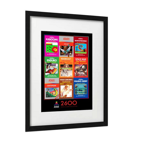 Atari 2600 Poster, A3 Size (16.5x11.7in). Retro Atari 2600 Covers. Breakout, Centipede, Joust, Barnstorming, Human Cannonball, Kaboom.