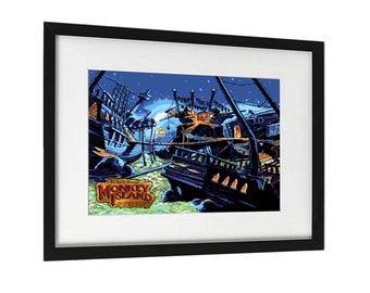 Monkey Island 2 Retro Videospiele Poster, A3 Größe (16,5x11,7in). Wand Kunst Druck für Mancave oder Spielzimmer. Amiga Nostalgie. Amiga A500 Mini