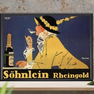 Vintage Retro Advertising Poster - 1914 German Drink Print, Elegant Wall Decor, Classic European Art for Home or Bar, Alcoholic Beverage Ad