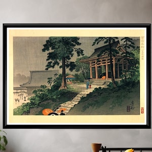 Nomura Yoshimitsu Big Bell at Chionin Temple Poster Vintage Japanese Woodblock Print Kyoto Landscape Asian Wall Art Historic Japan Decor