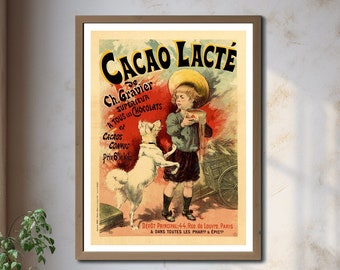 Póster vintage de chocolate francés Cacao Lacté de Steinlen – Lámina decorativa retro para la pared de la cocina, ideal para cafeterías o panaderías