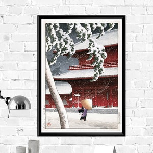 日本のアートプリント池上本門寺 川瀬巴水 ファインアートプリント冬の雪の絵画木版画の複製アートポスター - Etsy 日本