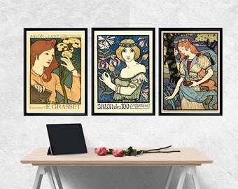 Art Nouveau Poster Set Of 3 Vintage French Art Nouveau Women Prints