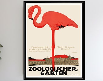 Pôster vintage do Zoológico de Flamingos, anúncio do Jardim Zoológico de Berlim, estampa animal em estilo Art Nouveau, arte retrô de viagem alemã.
