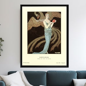 Póster Art Déco vintage, ilustración de moda francesa de George Barbier, arte mural de una mujer elegante, decoración de los años 20, regalo para amantes del arte.