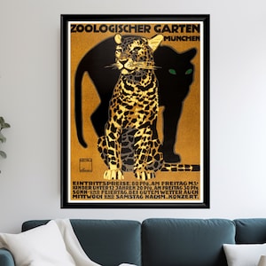 Cartel del zoológico vintage de Ludwig Hohlwein, impresión publicitaria del zoológico de Munich de 1912, decoración de la pared de arte alemán, reproducción de arte de la pared del Zoologischer Garten