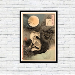 moon wolf ハンドメイドパステル画 絵画アート原画 絵画