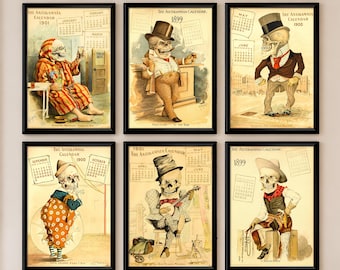 Antikamnia Skeleton Poster Set of 6, Vintage Medical Prints, Gothic Anatomy Art, Dark Academia Wall Decor