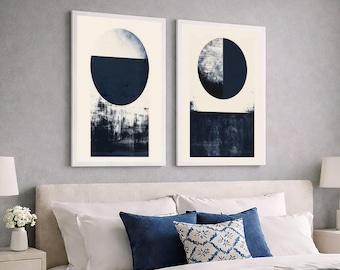 Juego de 2 impresiones abstractas en azul escandinavo, decoración de pared minimalista moderna