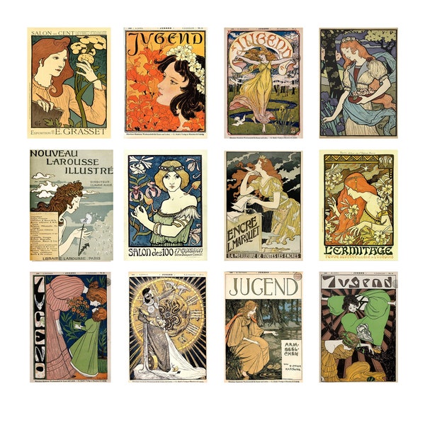 Art Nouveau Postcards Vintage Jugendstil Prints Jugend Magazine Covers Postcards Set Of 12 Vintage Magazine Covers Art Nouveau Illustrations