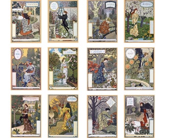 Postcards 12 Months Art Nouveau Postcards Vintage Postcards Illustrations Months Of The Year French Vintage Postcards Months Of The Year