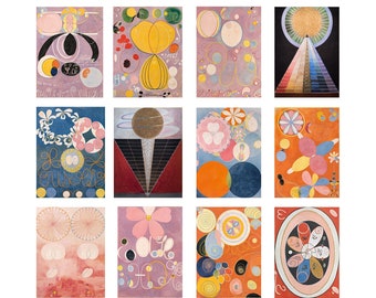 Juego de 12 postales artísticas de Hilma af Klint, impresiones abstractas modernas, obras de arte espiritual